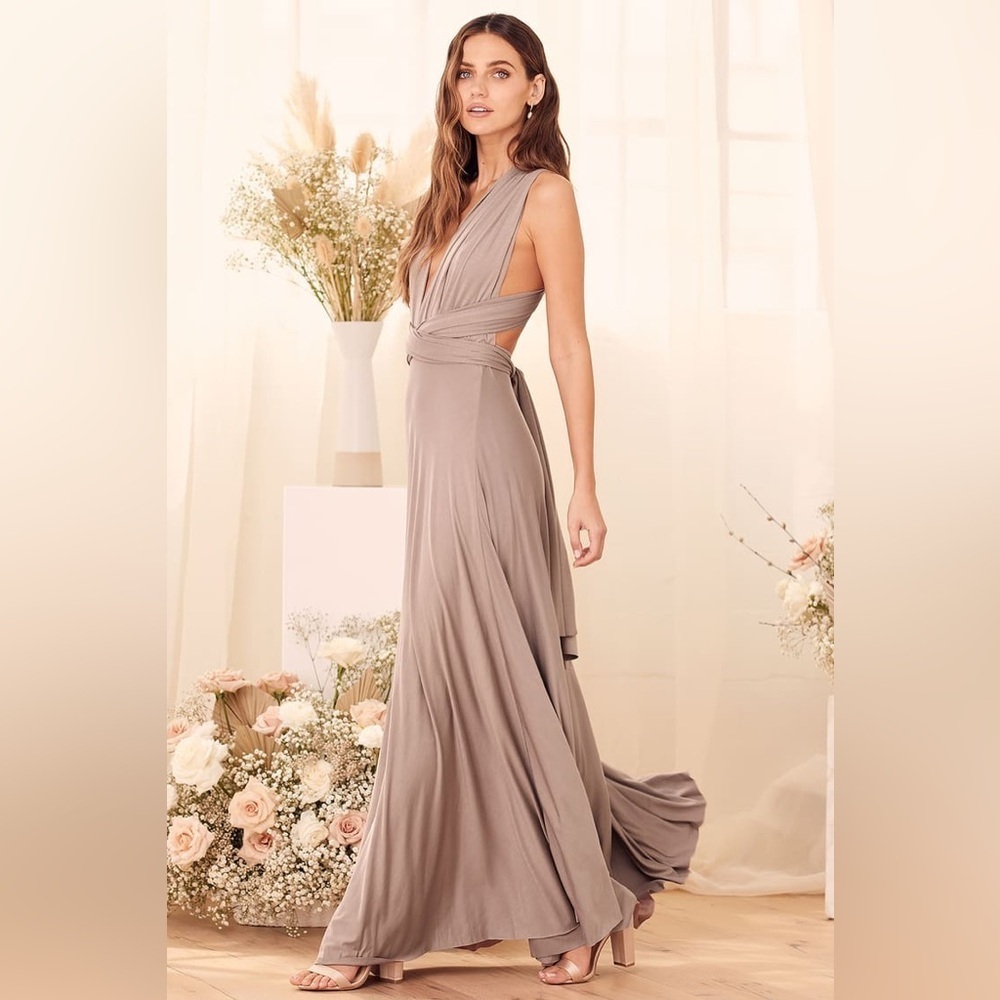 NEW Lulu's Tricks of the Trade Convertible Maxi Dress Taupe Size Small NWT